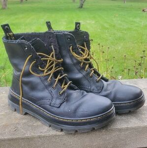 Dr. Doc Martens Combs Fd Winter Casual Black Leather Combat Boots Womens Size 8